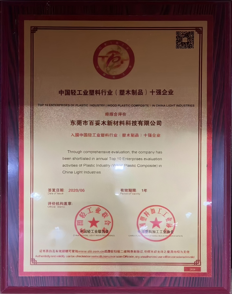 十强认证加持!百妥木引领高端塑木行业发展